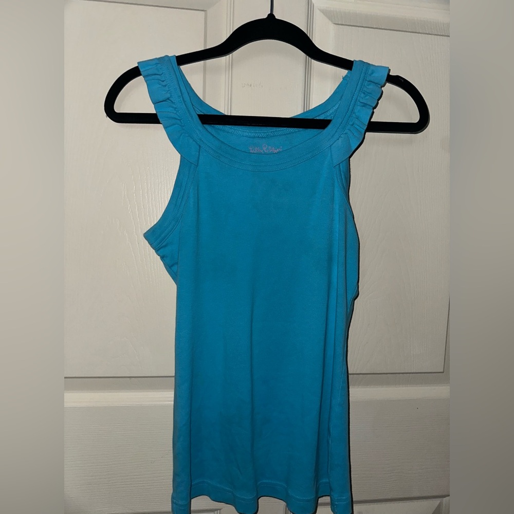 Lilly Pulitzer Blue Ruffled Strap Tank Top XS summer vacation
